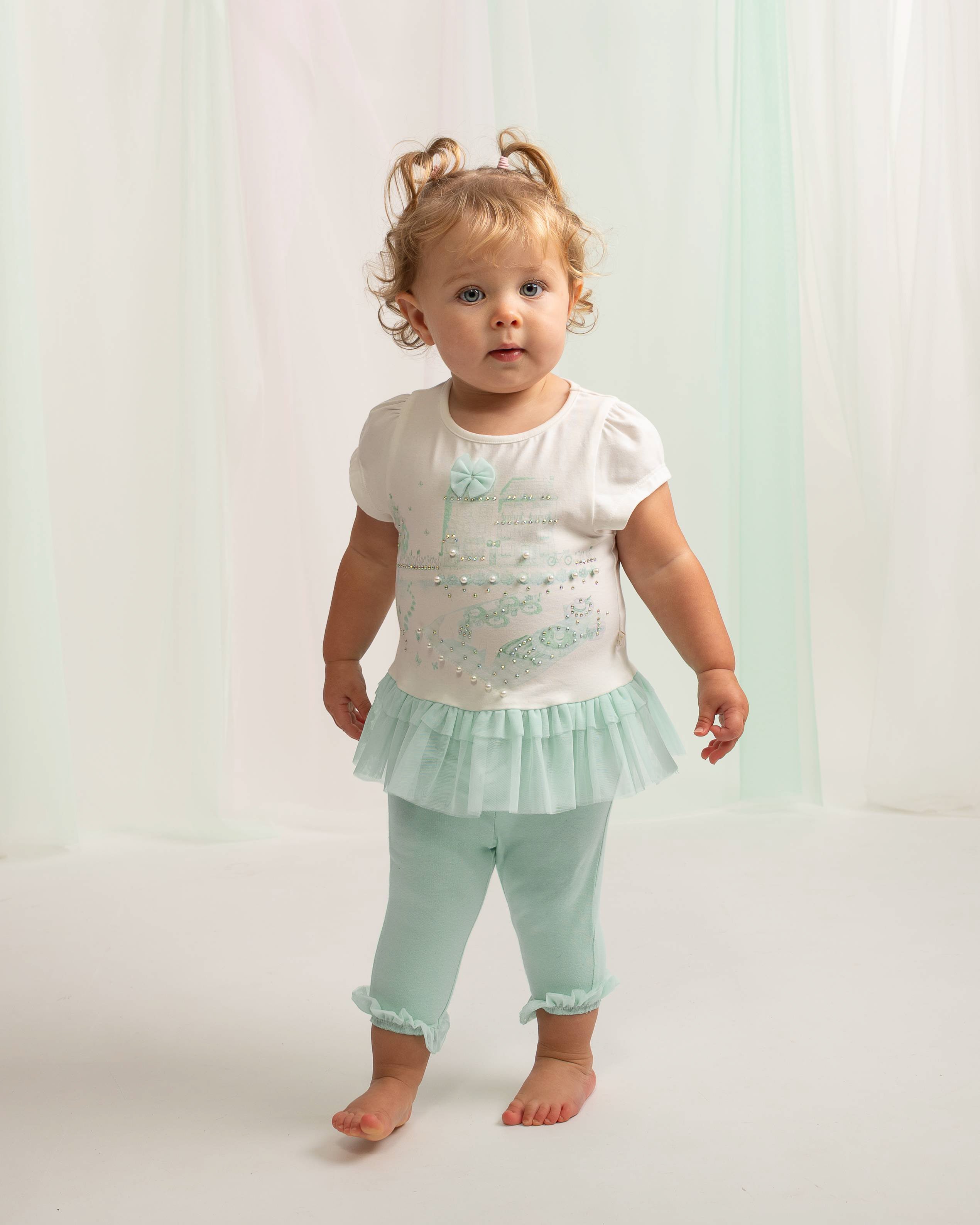 Mint Garden Printed Tulle Top & Legging Set