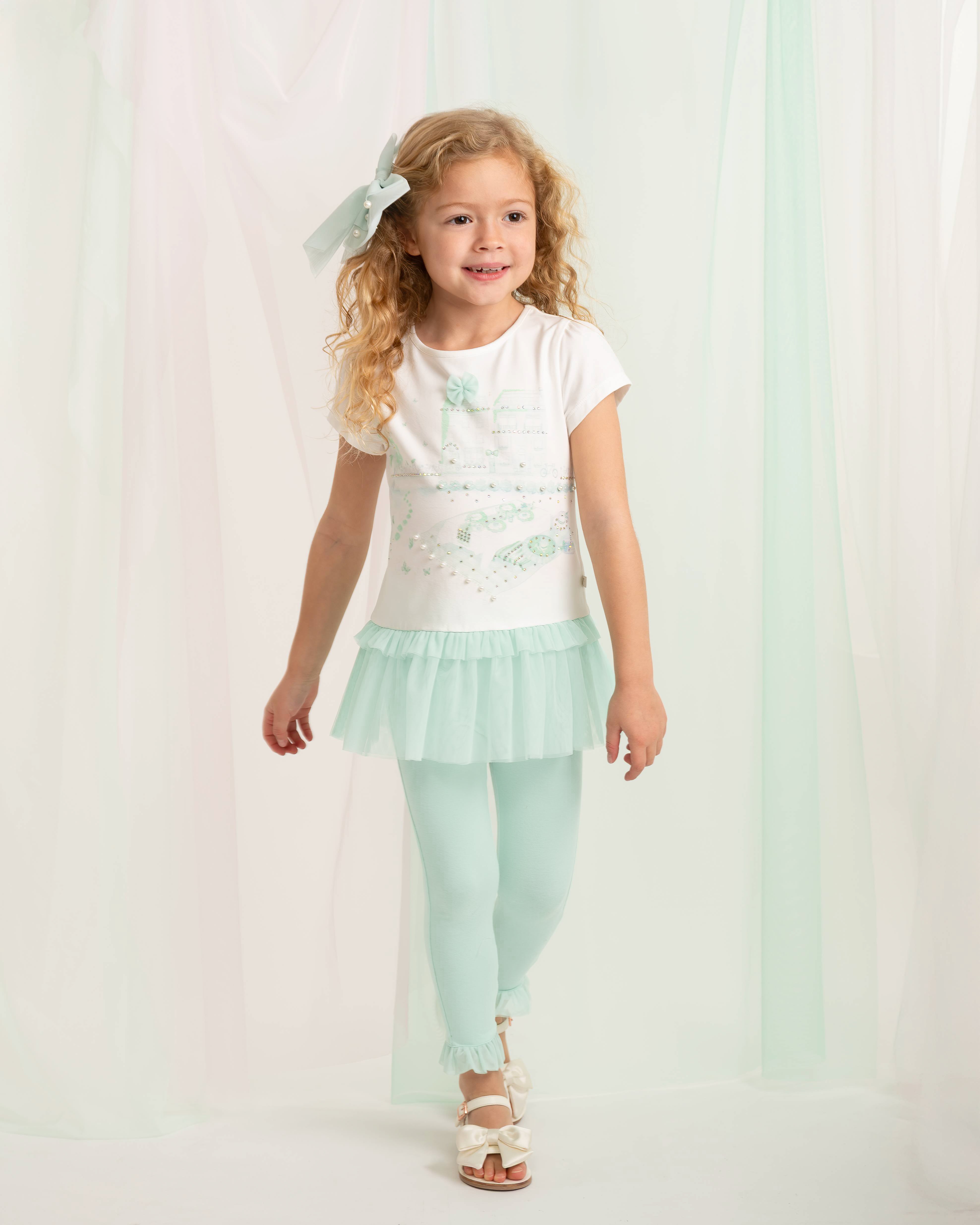 Mint Garden Printed Tulle Top & Legging Set
