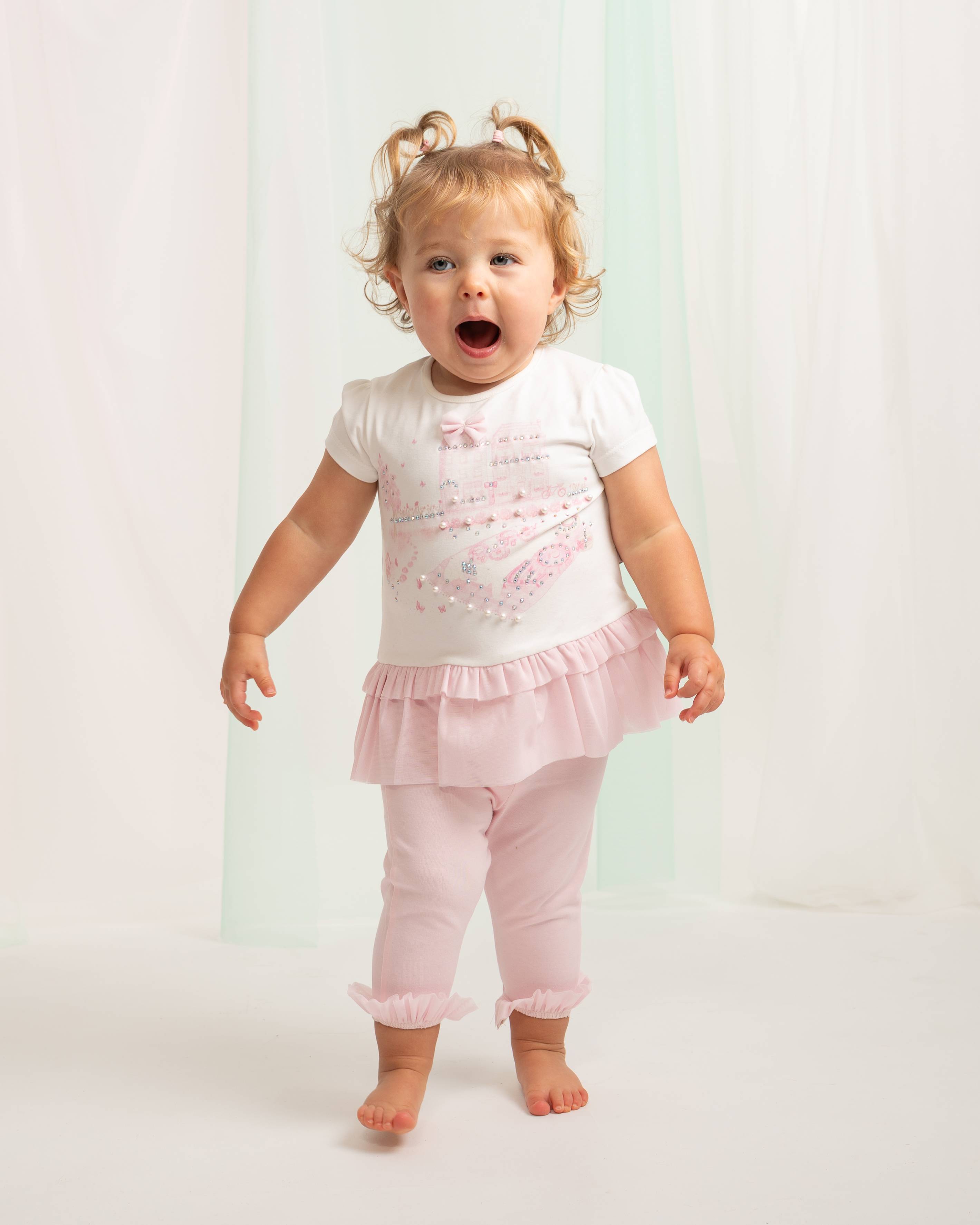 Pink Garden Printed Tulle Top & Legging Set