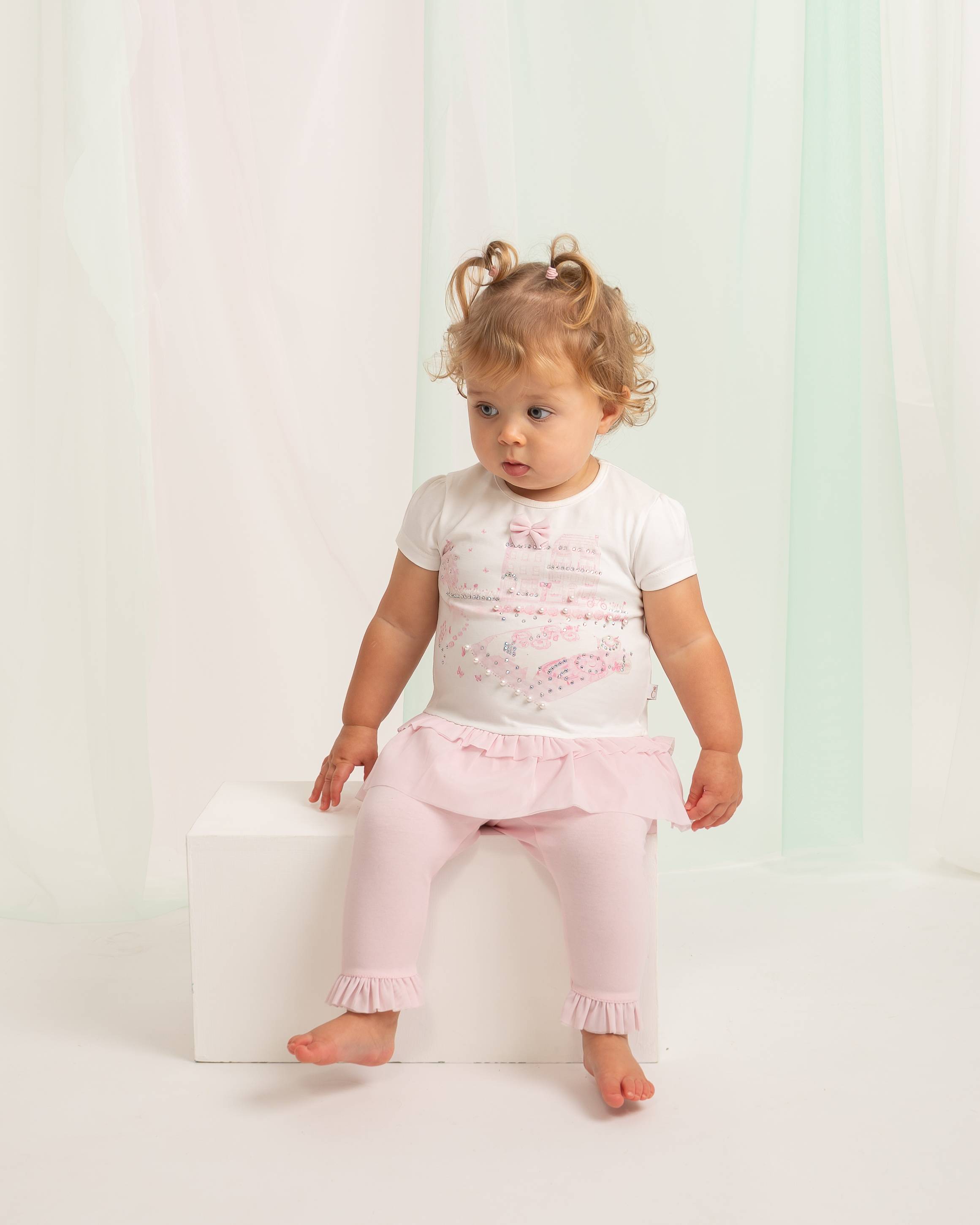 Pink Garden Printed Tulle Top & Legging Set