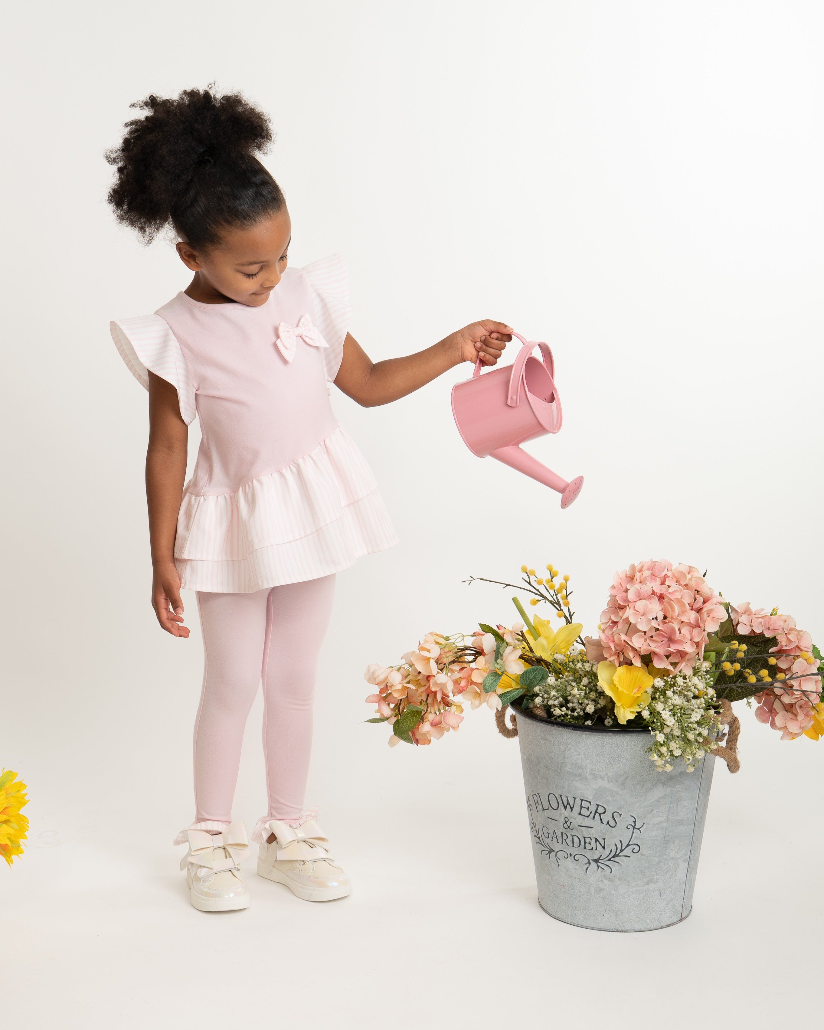 Pink Striped Frill Top & Legging Set