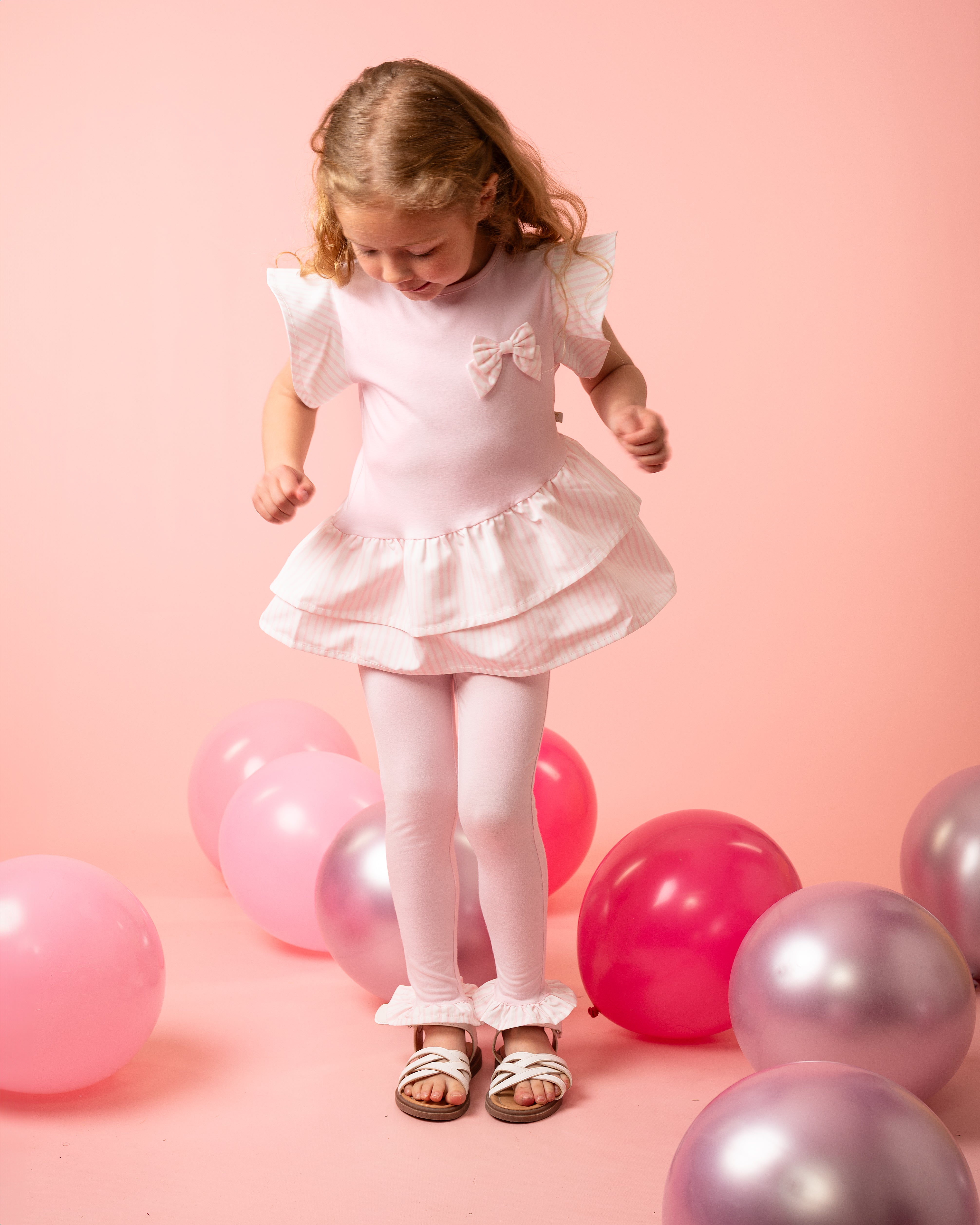 Pink Striped Frill Top & Legging Set