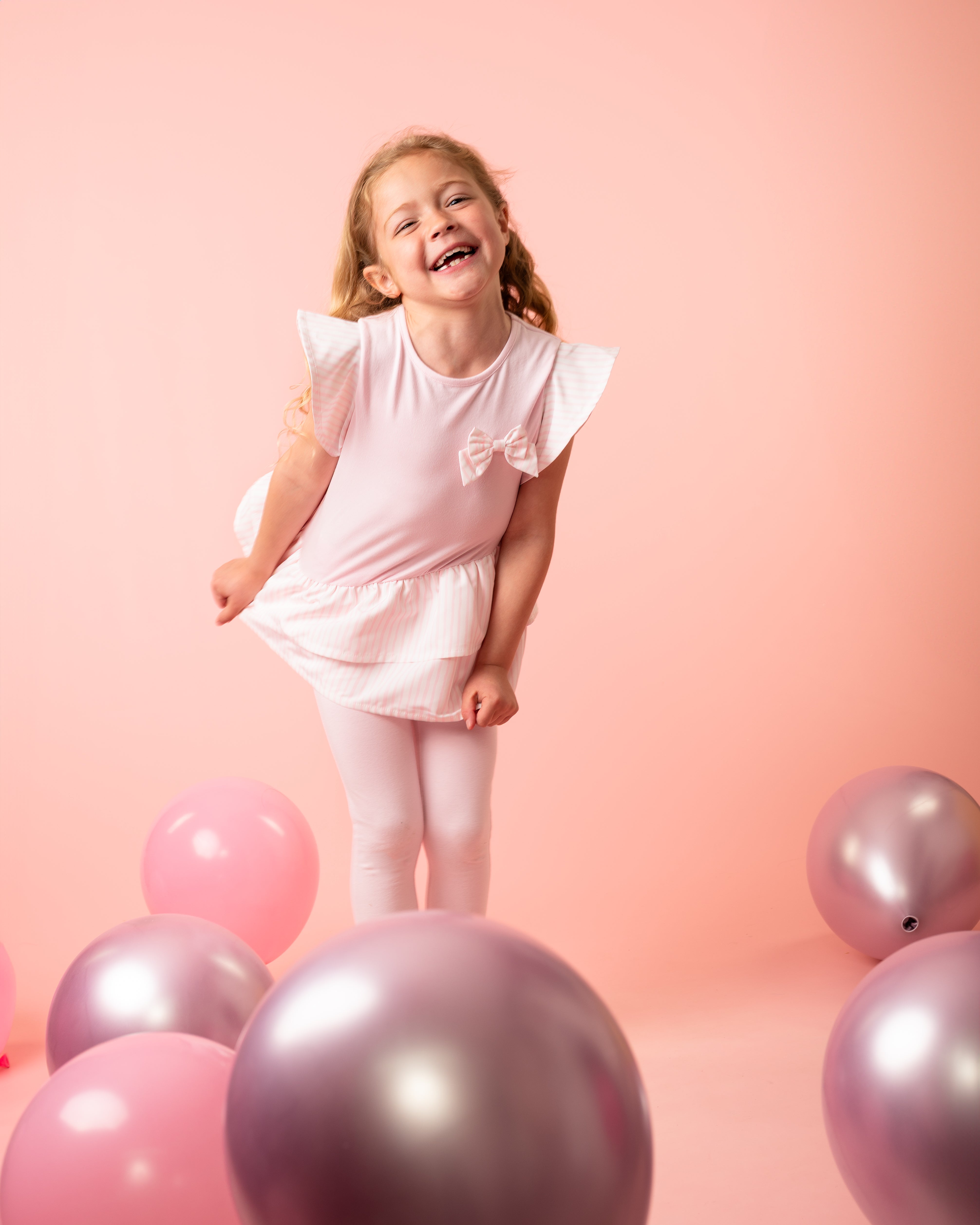 Pink Striped Frill Top & Legging Set