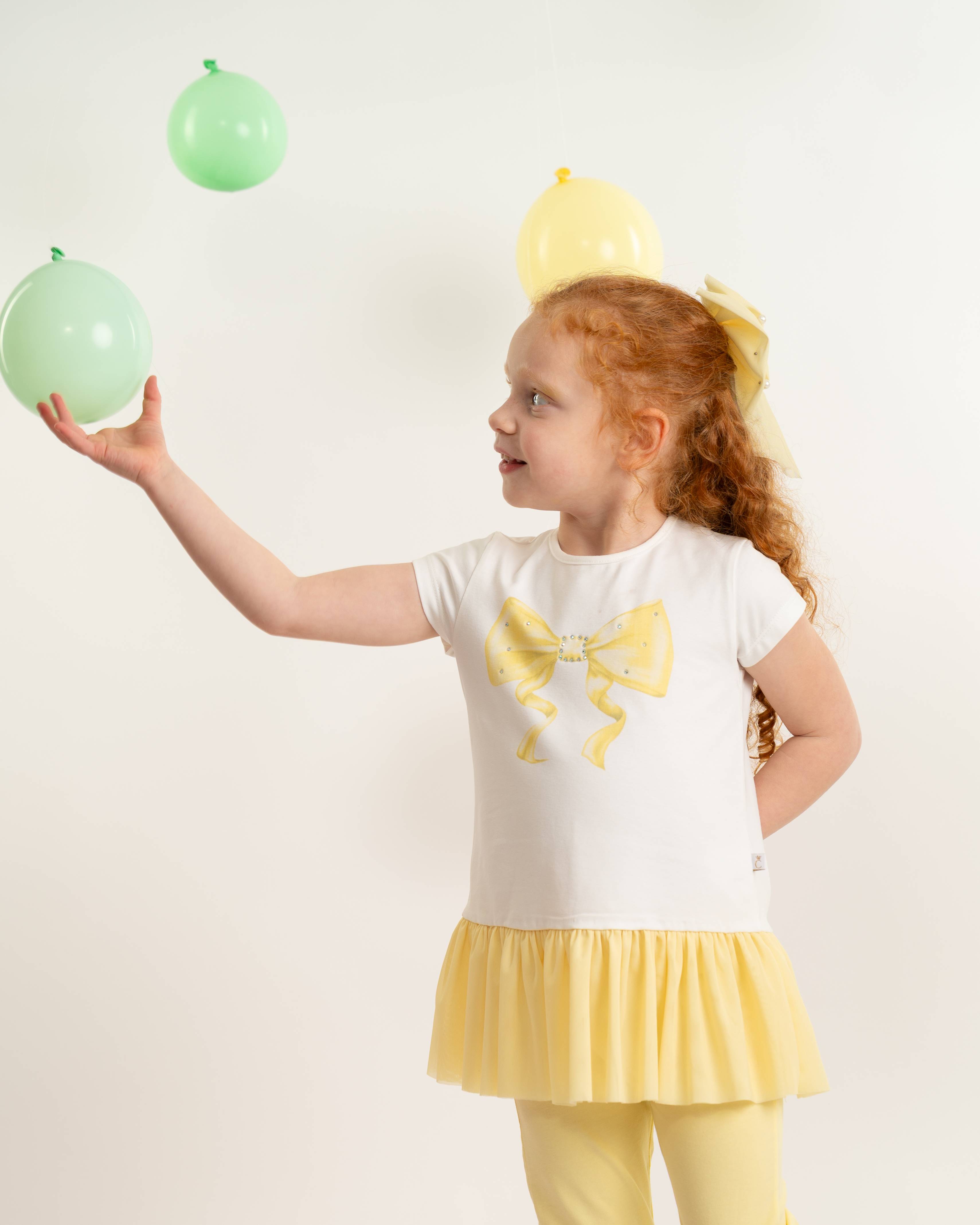 Lemon Bow Tulle Trim Top & Legging Set