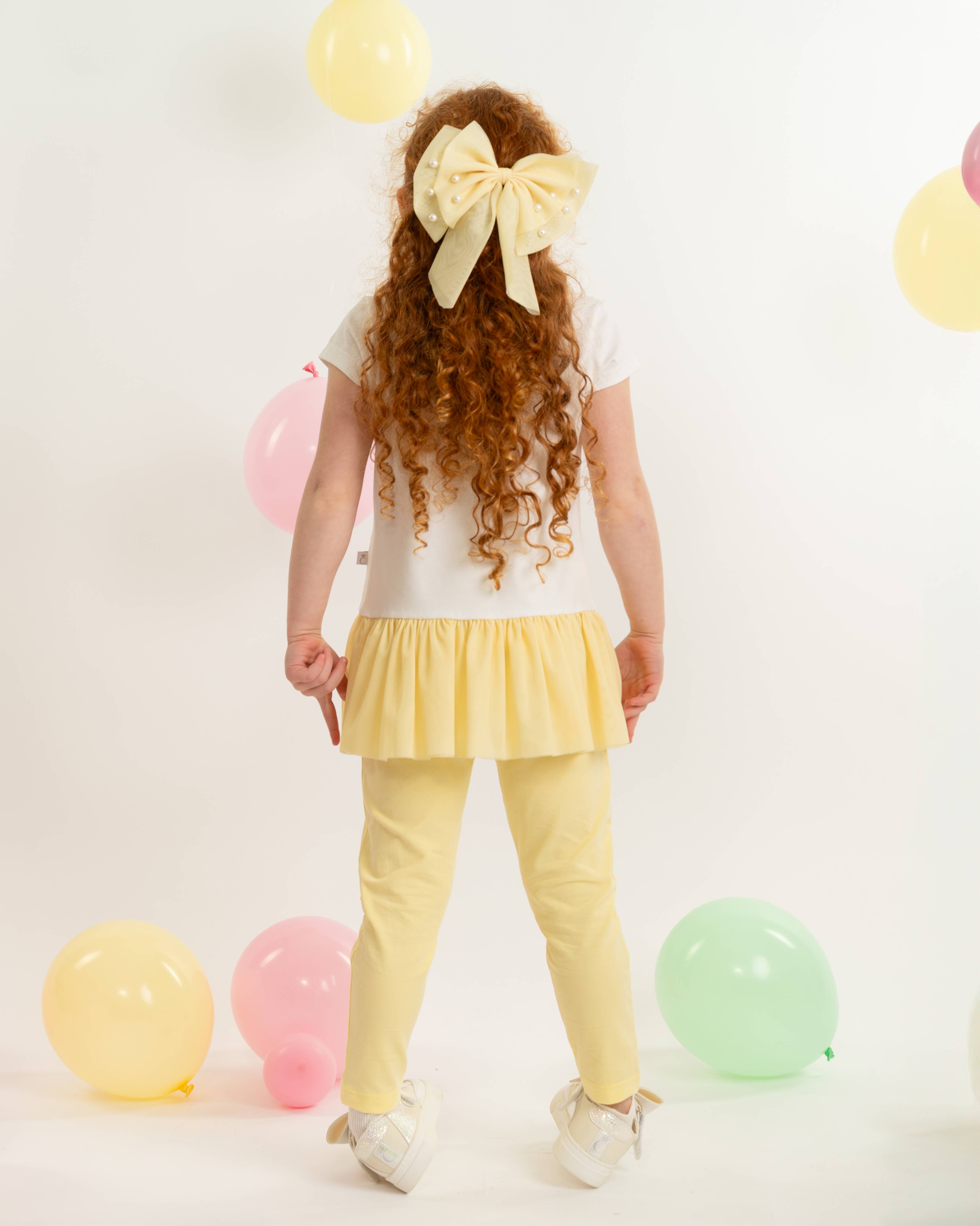 Lemon Bow Tulle Trim Top & Legging Set