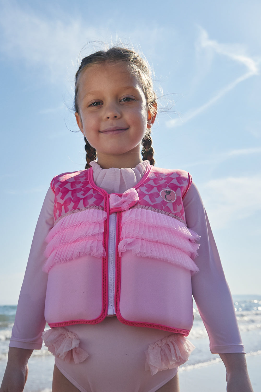 Pink Float Vest with Tulle Ruffle Detail