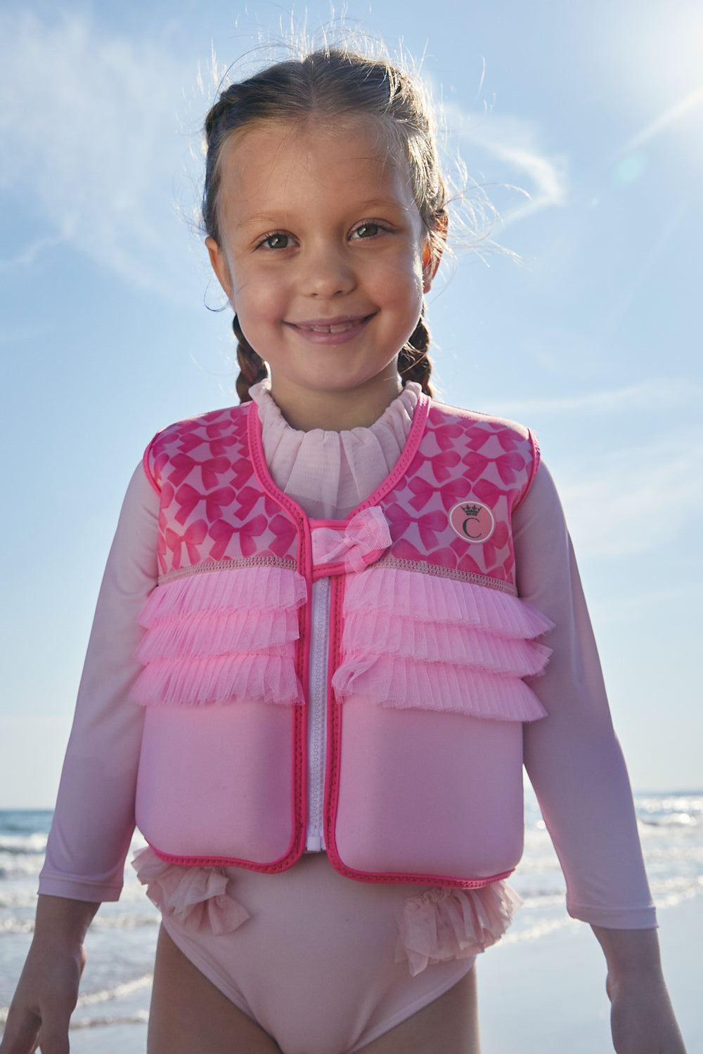 Pink Float Vest with Tulle Ruffle Detail