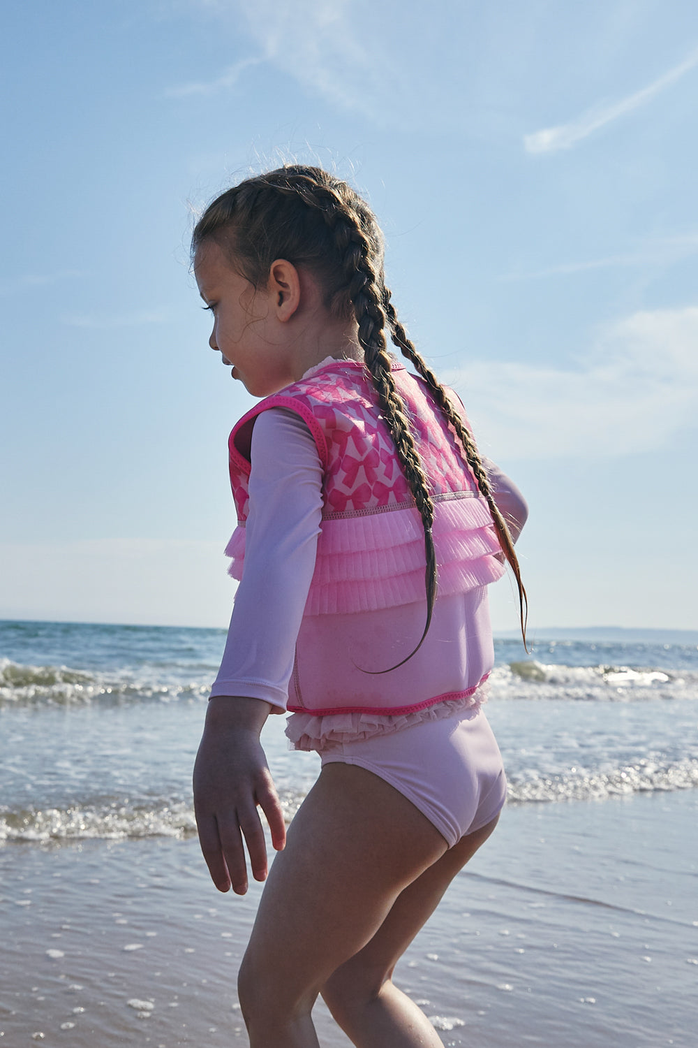 Pink Float Vest with Tulle Ruffle Detail