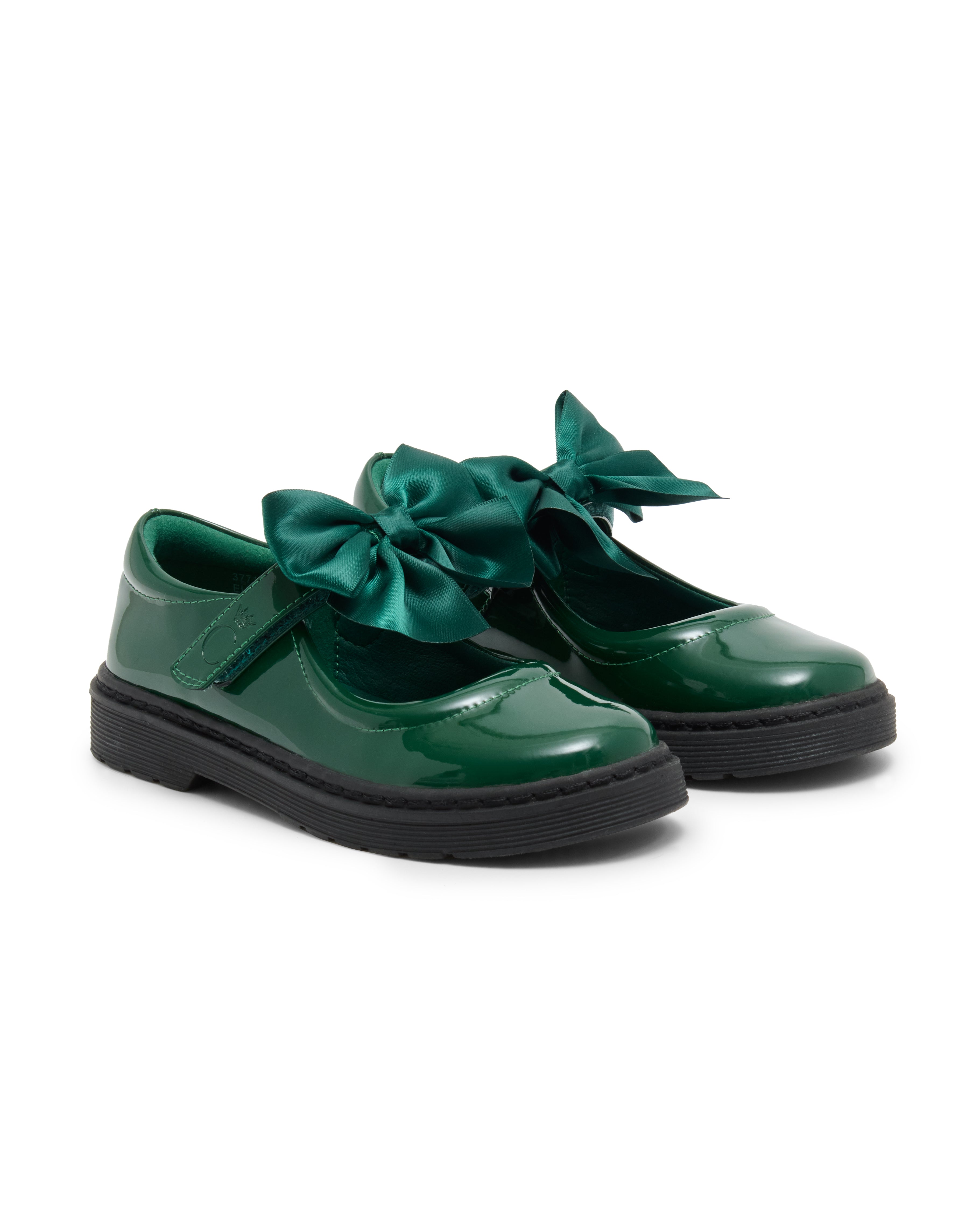 Bottle Green Patent Bow School Shoes