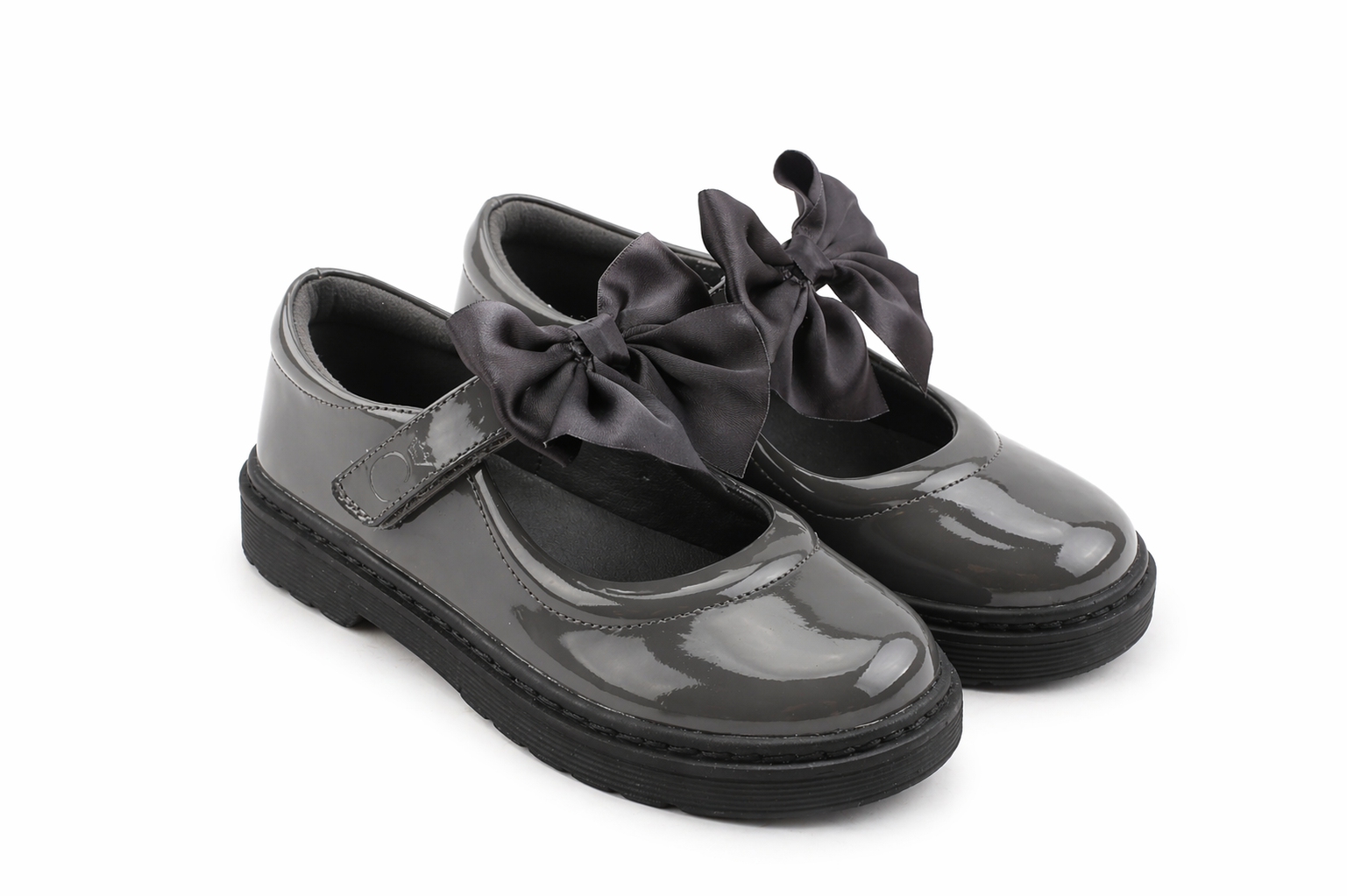 Grey Patent Bow School Shoes