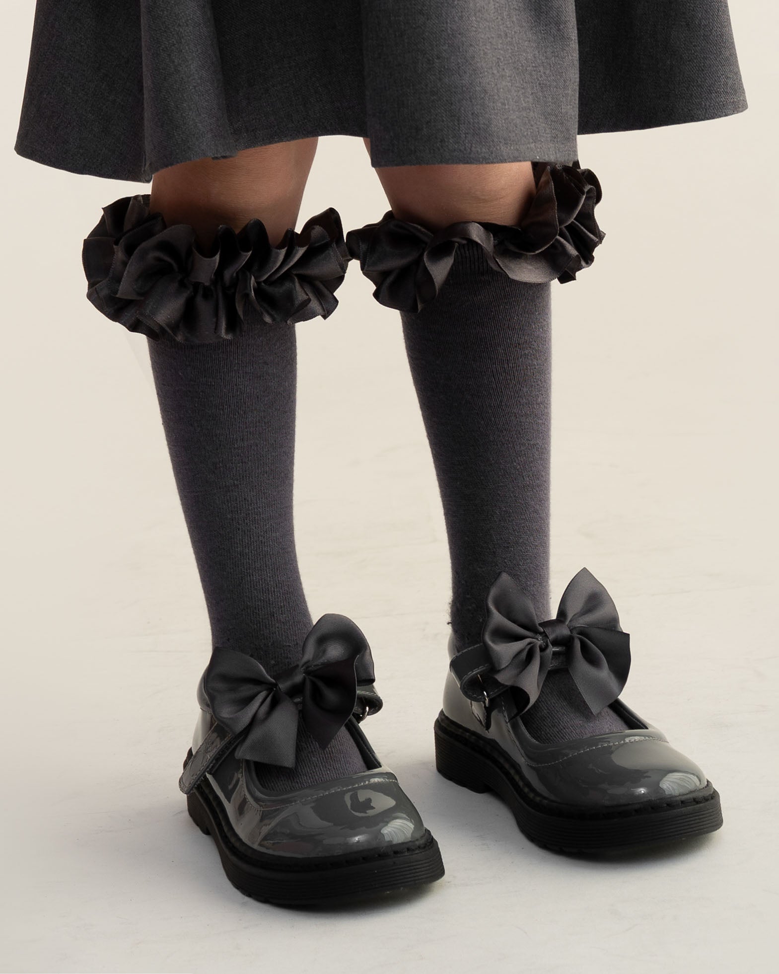 Grey Patent Bow School Shoes