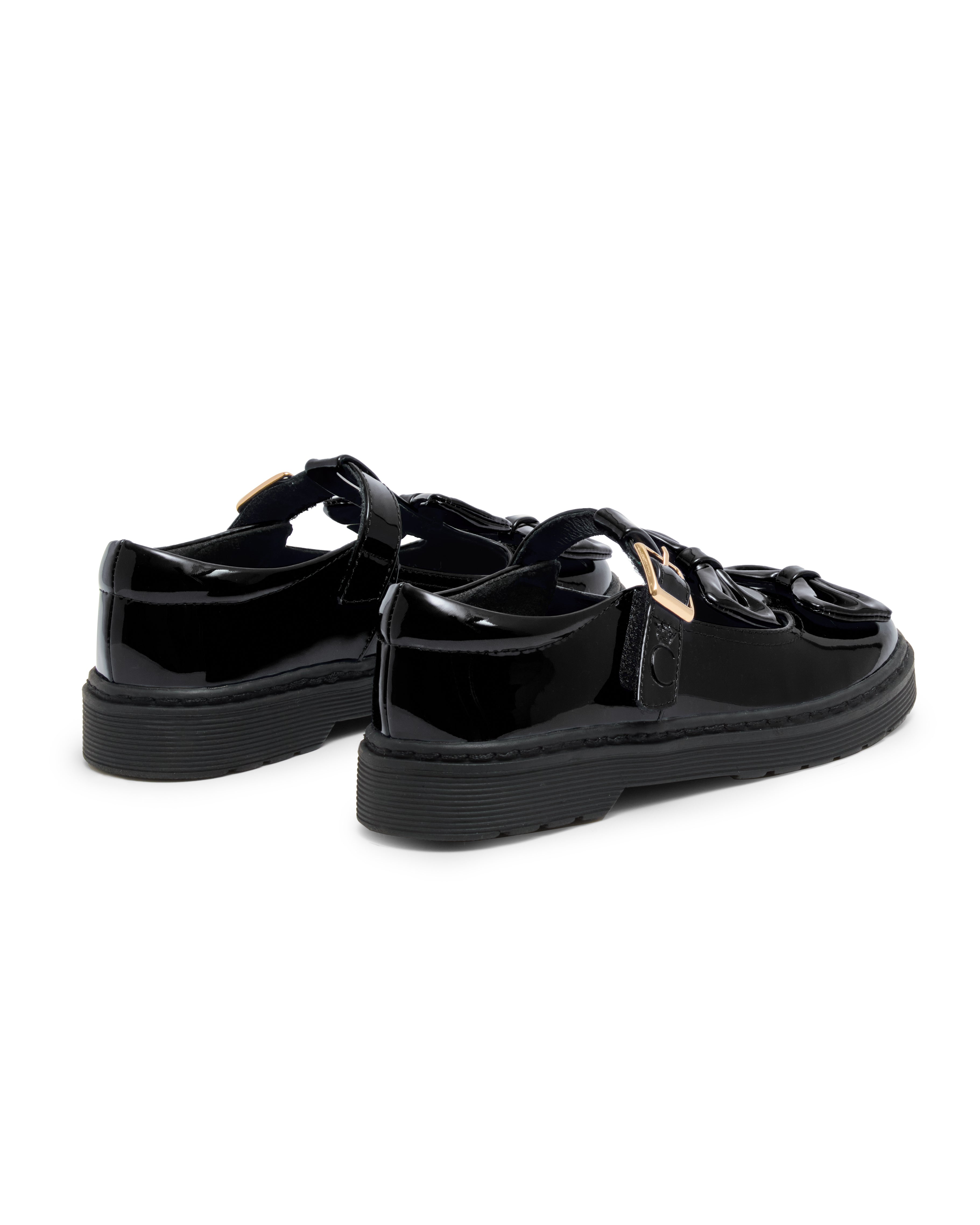 Black Patent Double Bow School Shoes