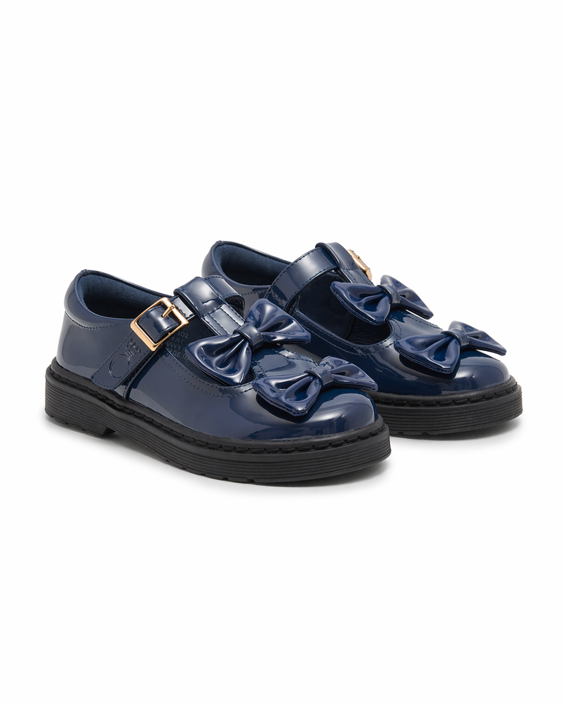 Navy Patent Double Bow School Shoes