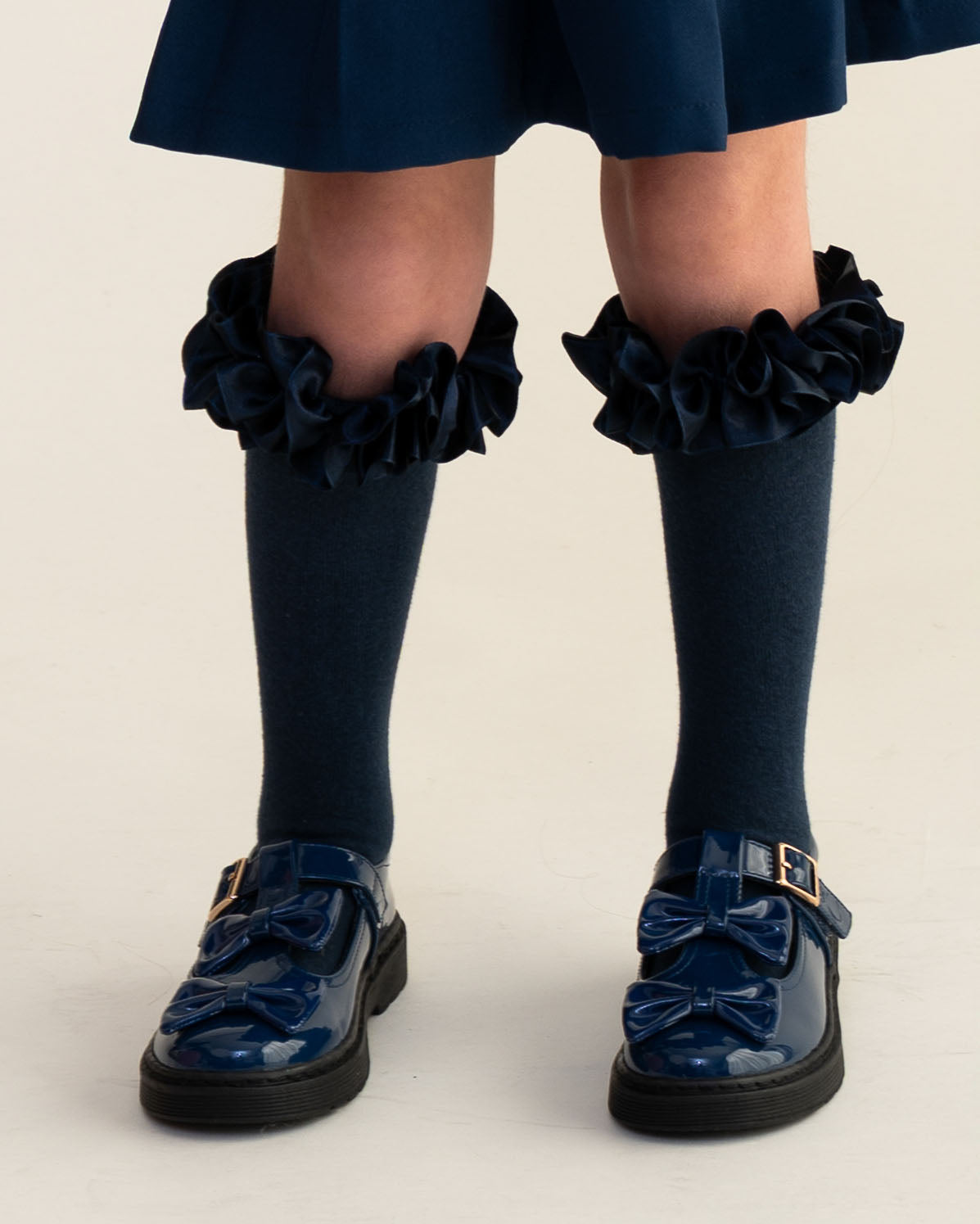 Navy Patent Double Bow School Shoes