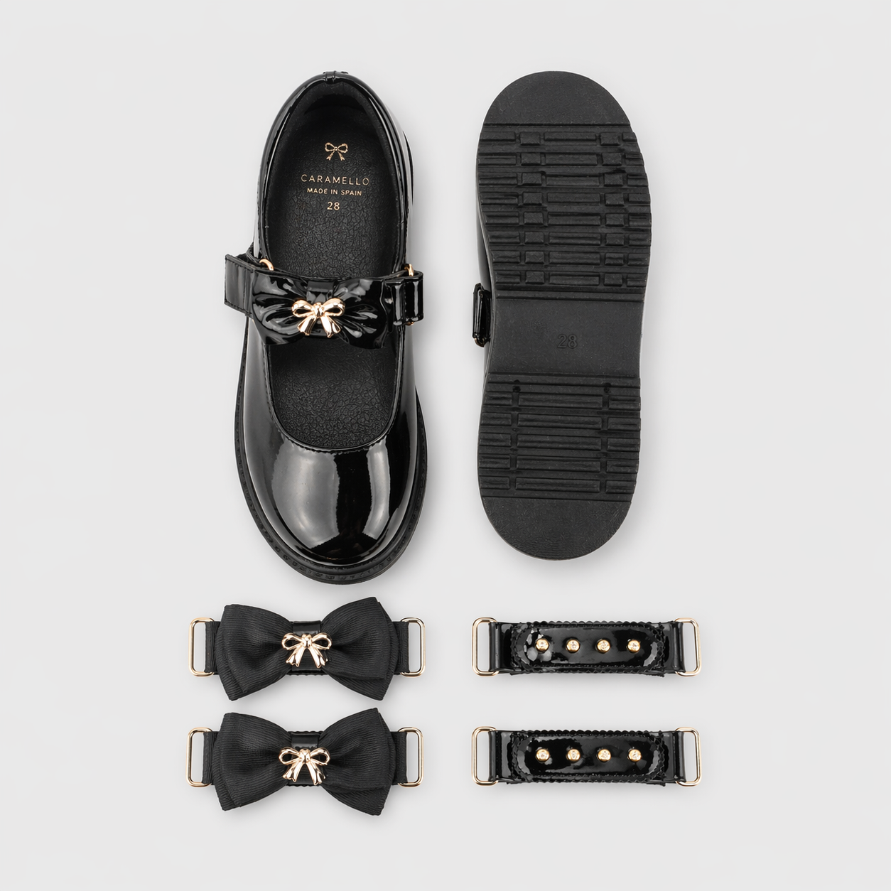 Black Patent Interchangeable Straps School Shoes