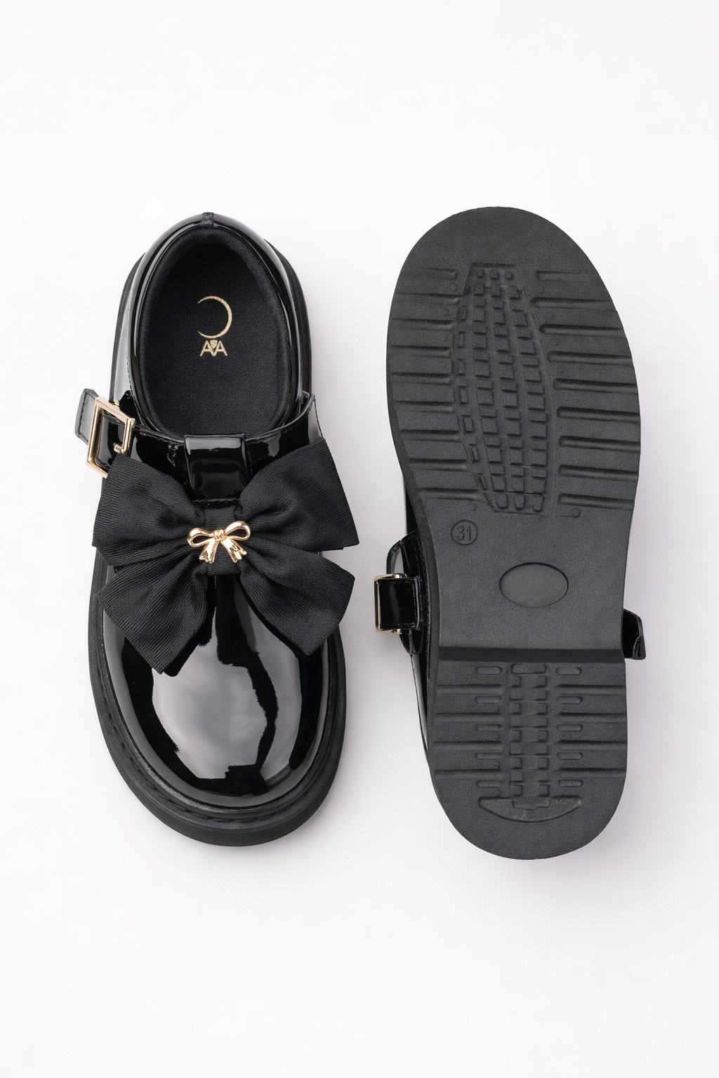 Black Grosgrain Bow School Shoe