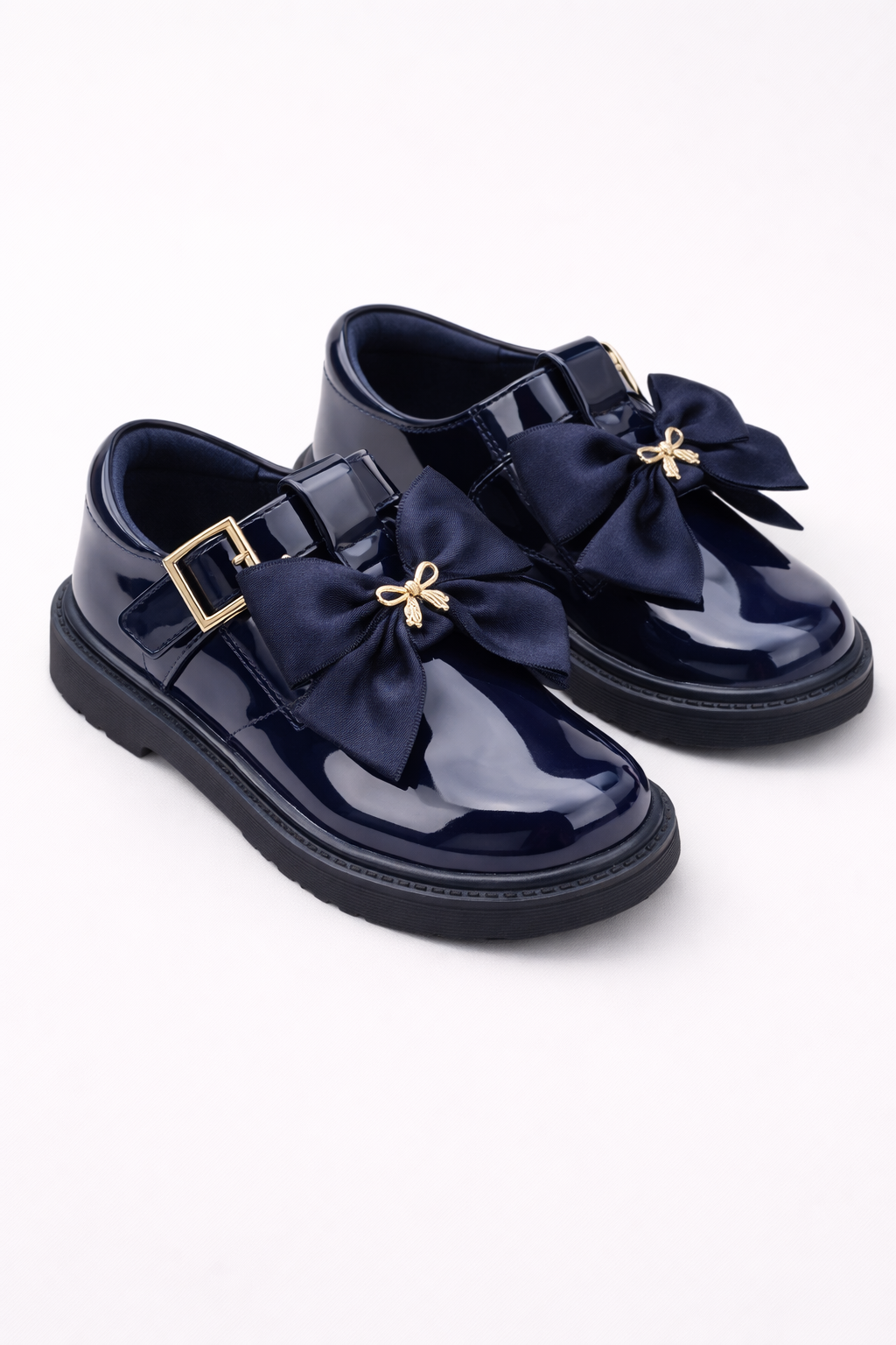 Navy Grosgrain Bow School Shoe