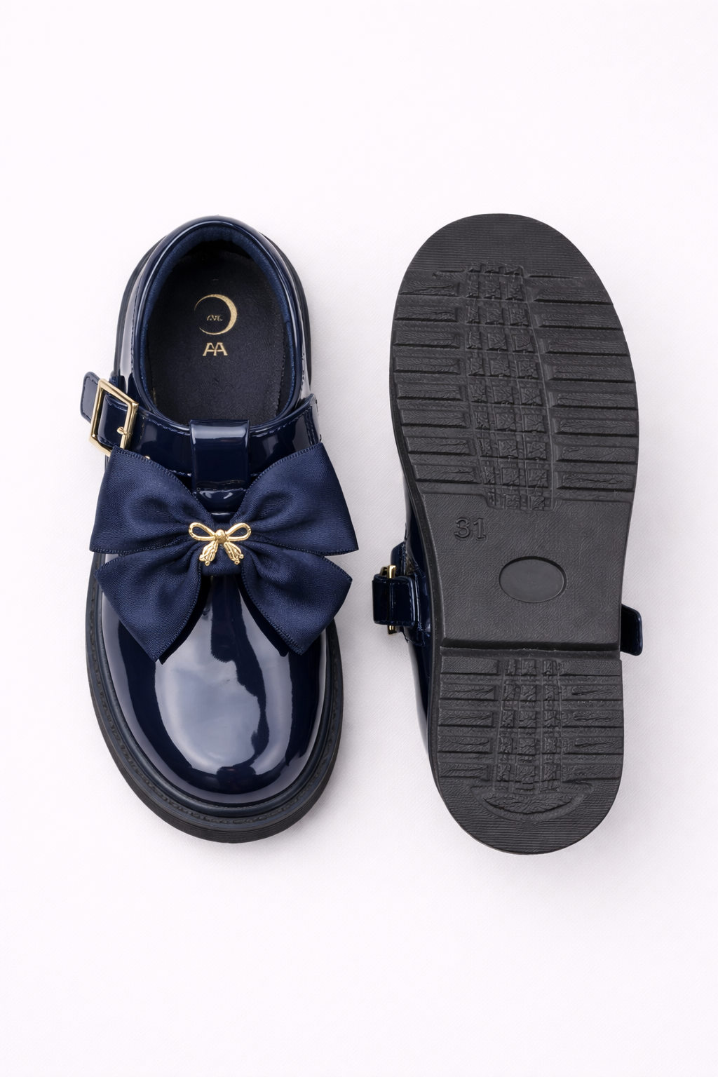 Navy Grosgrain Bow School Shoe