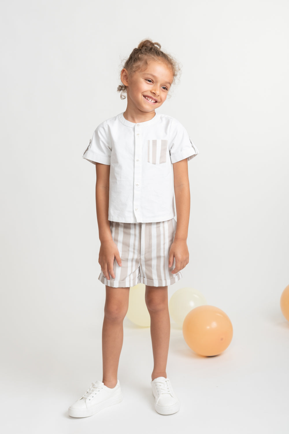 Sweet Stripes Beige Shirt and Shorts Set