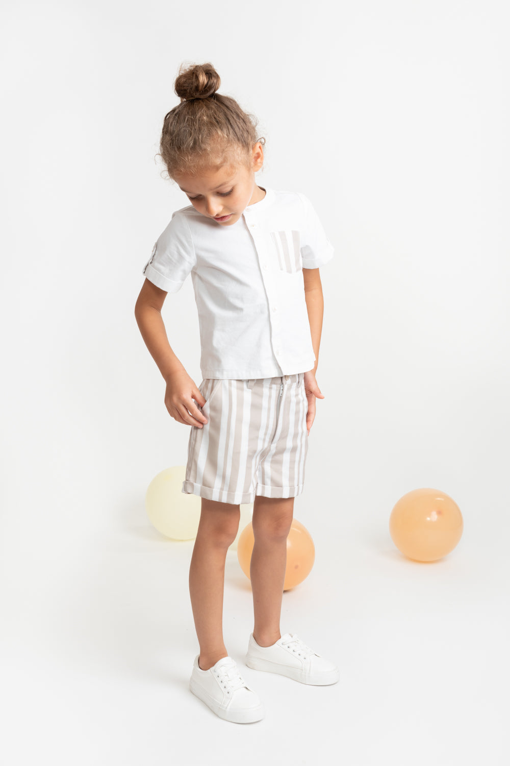 Sweet Stripes Beige Shirt and Shorts Set