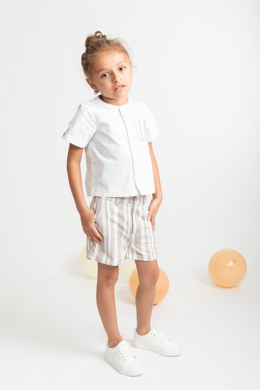 Sweet Stripes Beige Shirt and Shorts Set