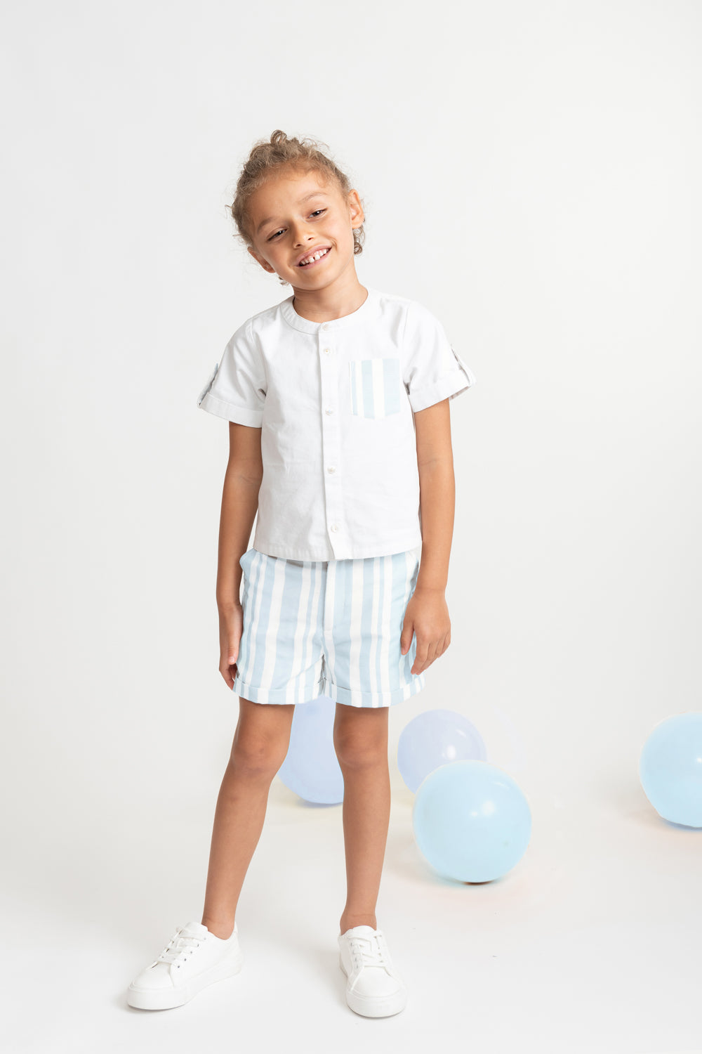 Sweet Stripes Sky Blue Shirt and Shorts Set