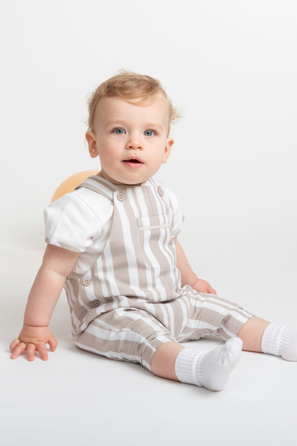 Sweet Stripes Beige Dungarees and Bodysuit Set