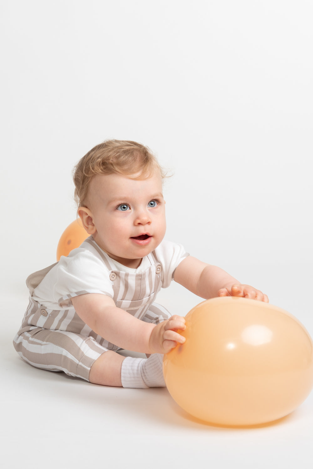 Sweet Stripes Beige Dungarees and Bodysuit Set