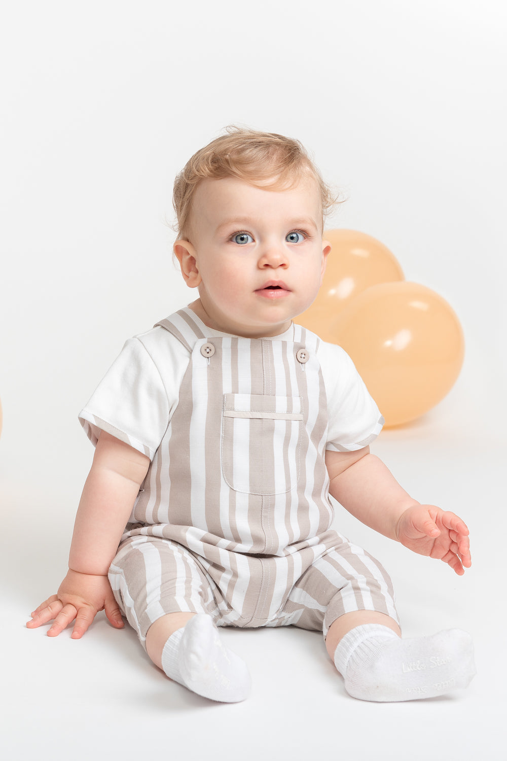 Sweet Stripes Beige Dungarees and Bodysuit Set