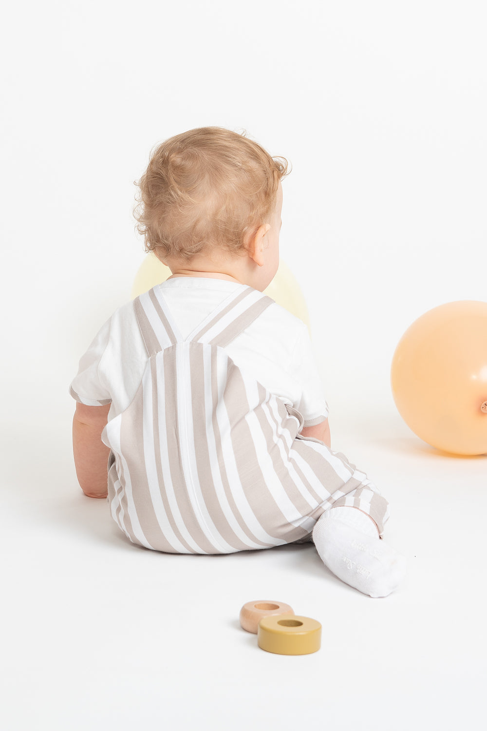 Sweet Stripes Beige Dungarees and Bodysuit Set