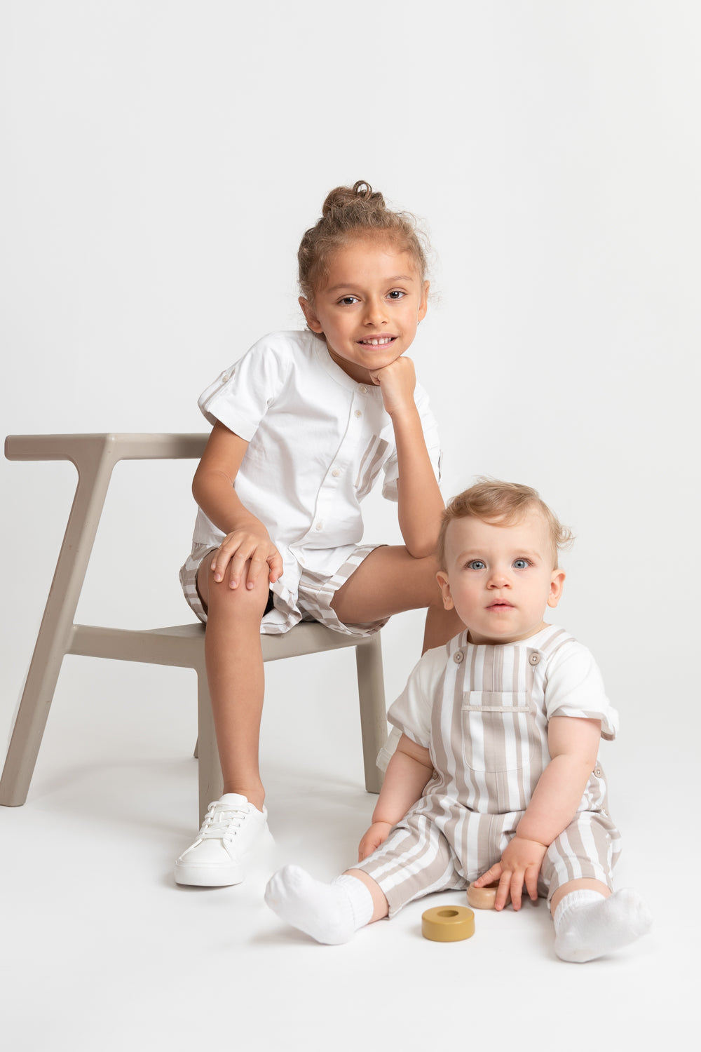 Sweet Stripes Beige Shirt and Shorts Set