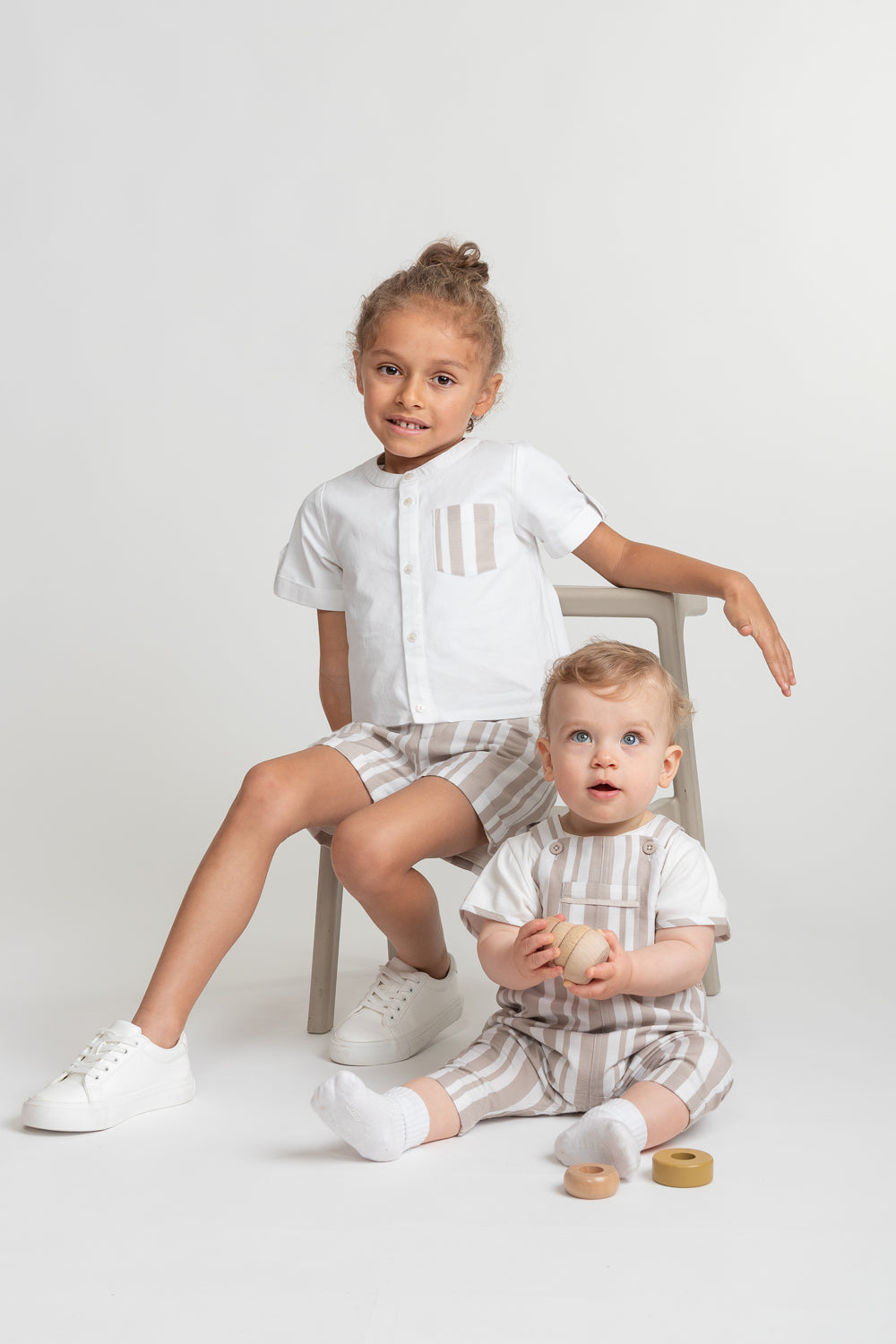 Sweet Stripes Beige Shirt and Shorts Set