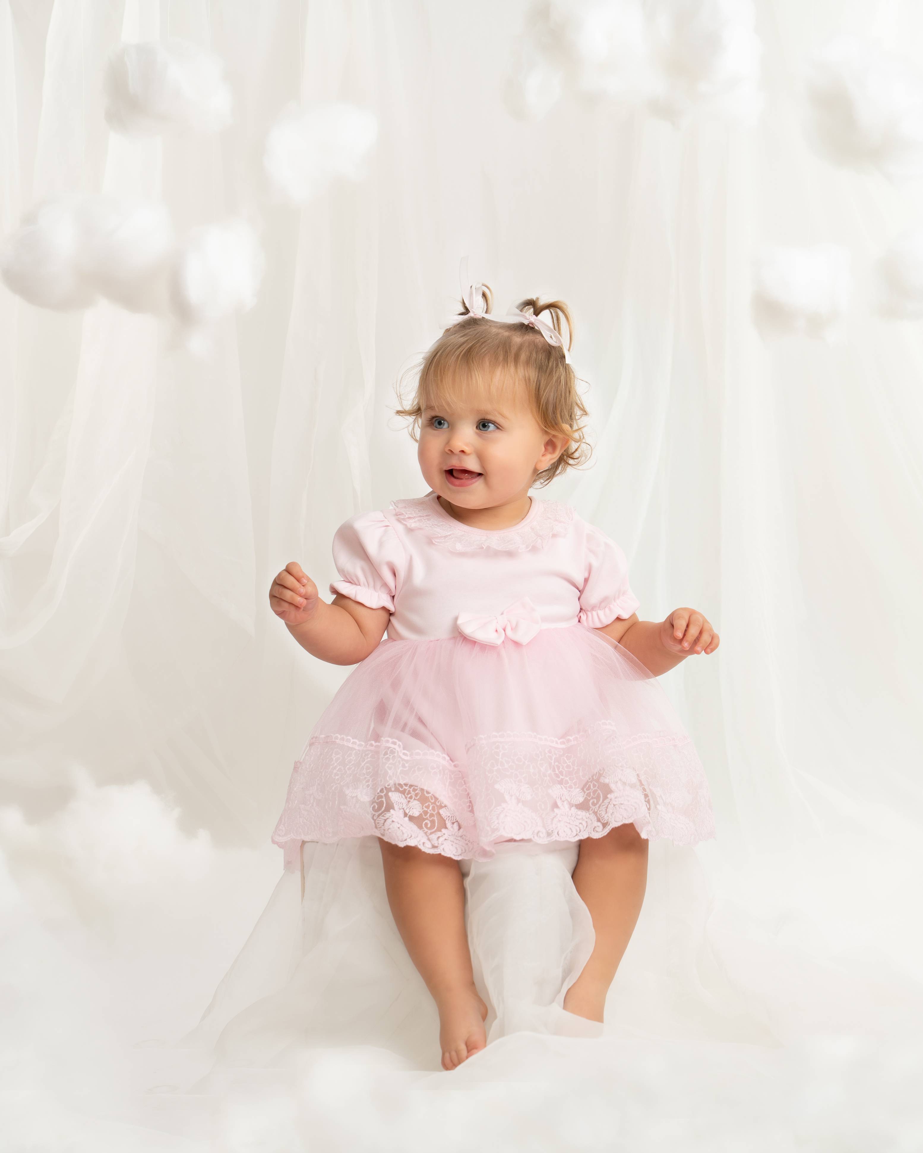 Pink Baby Girl Lace Trim Tulle Dress