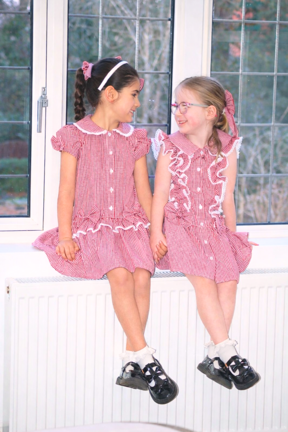 Red Gingham Ruffle Summer School Dress with Bows