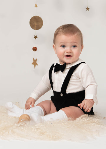 Baby boys dungaree set with bow tie