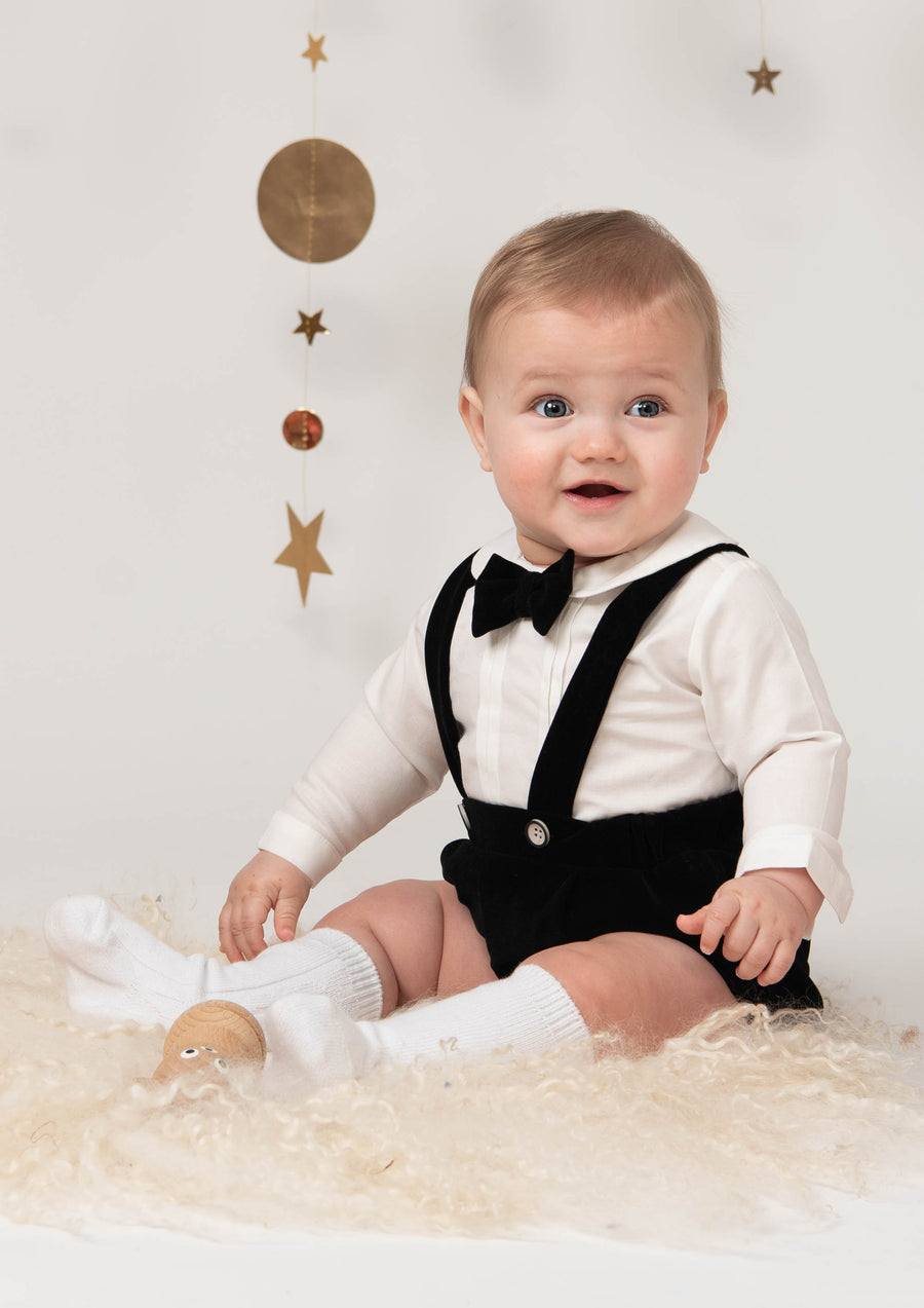 Baby boys dungaree set with bow tie