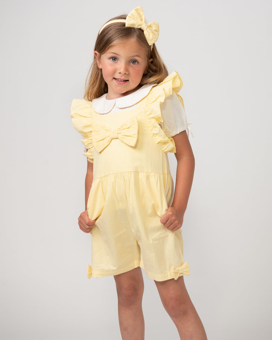 Frill Trim Playsuit with Broderie Anglaise Bow