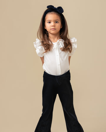 Flared Velour Trouser Set with Headband