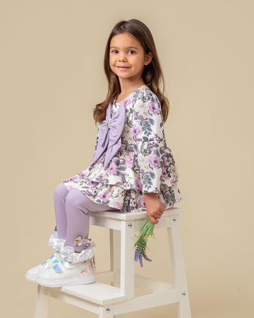 Flower Print Peplum Legging Set With Frill Detail and Hairband