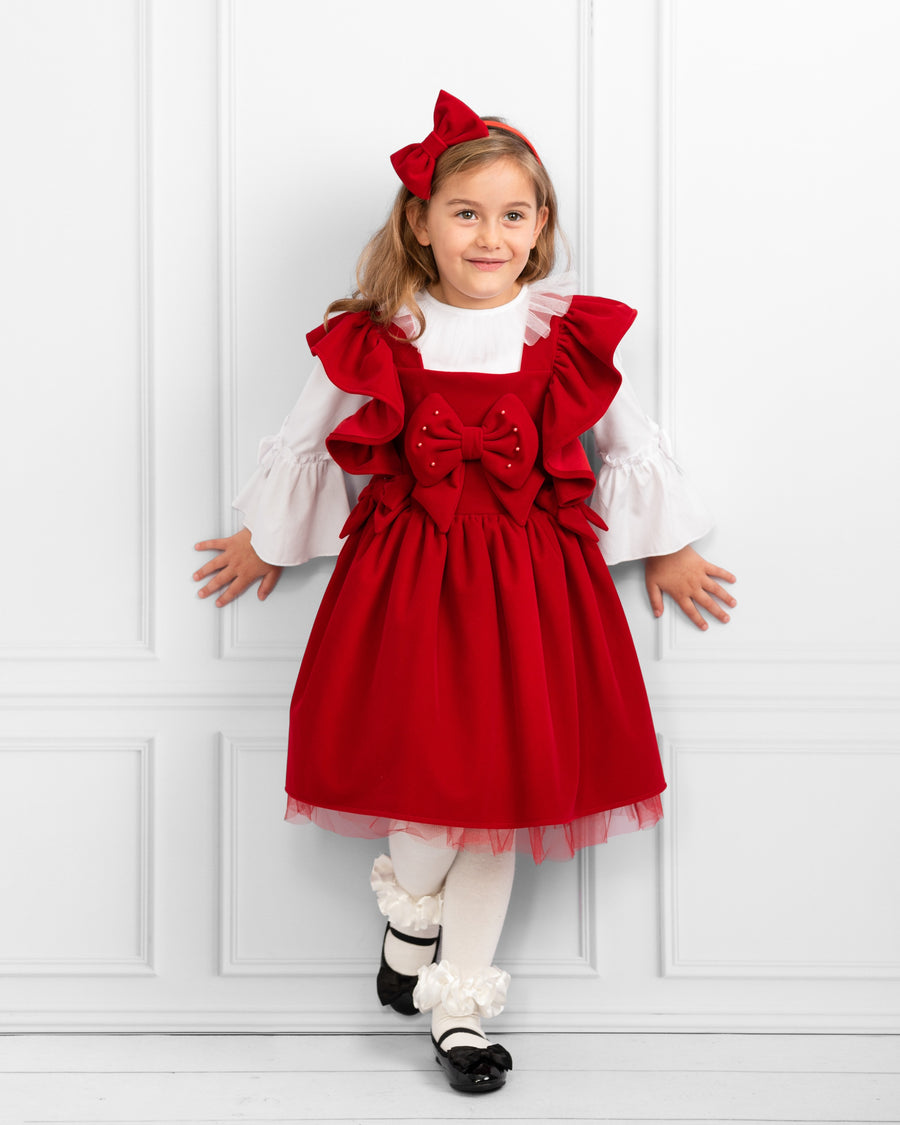 Velvet Pinny Dress Set with Headband