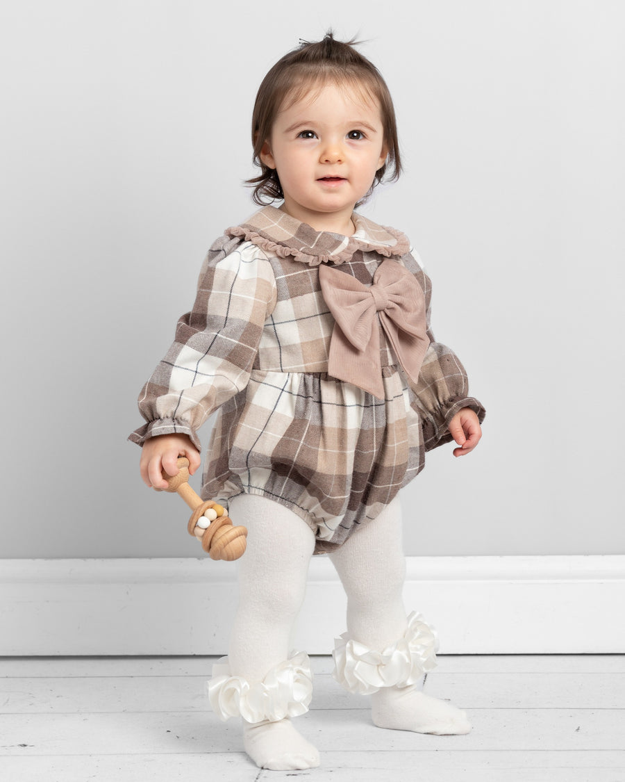 Woven Check Romper with Bow