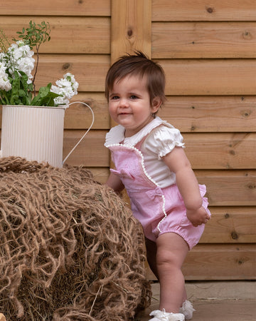 Broderie Anglaise Dungaree Romper with Bow