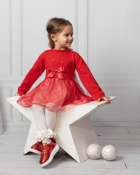 Girls Diamonte Tulle Knit Dress