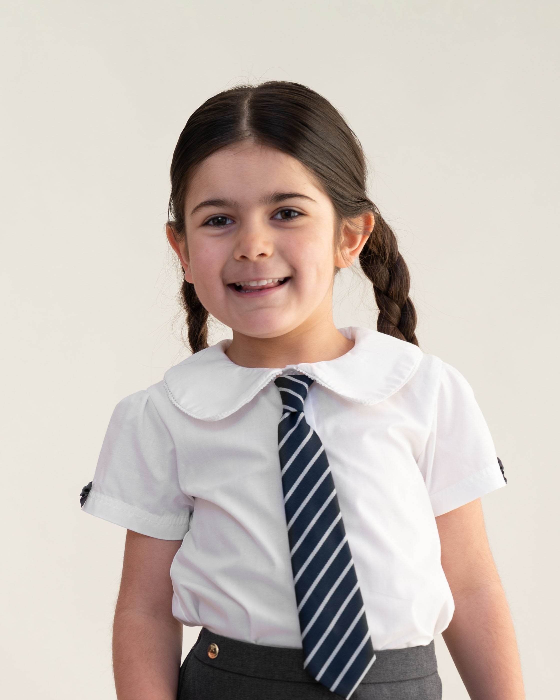 White School Shirt with Grey Bow Sleeves