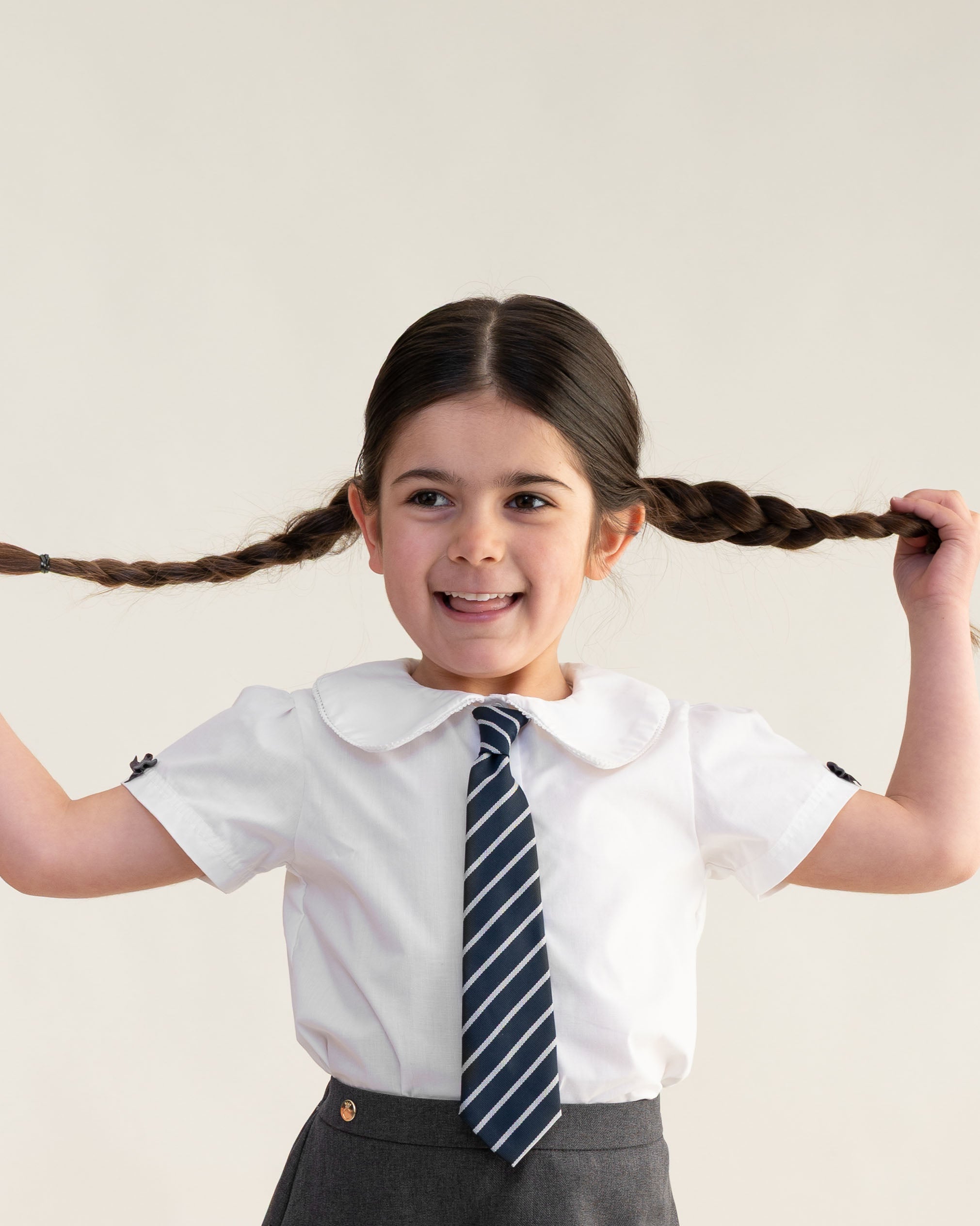 White School Shirt with Grey Bow Sleeves