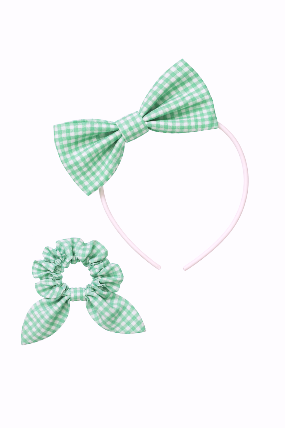 Green Gingham Scrunchie & Alice Band Set