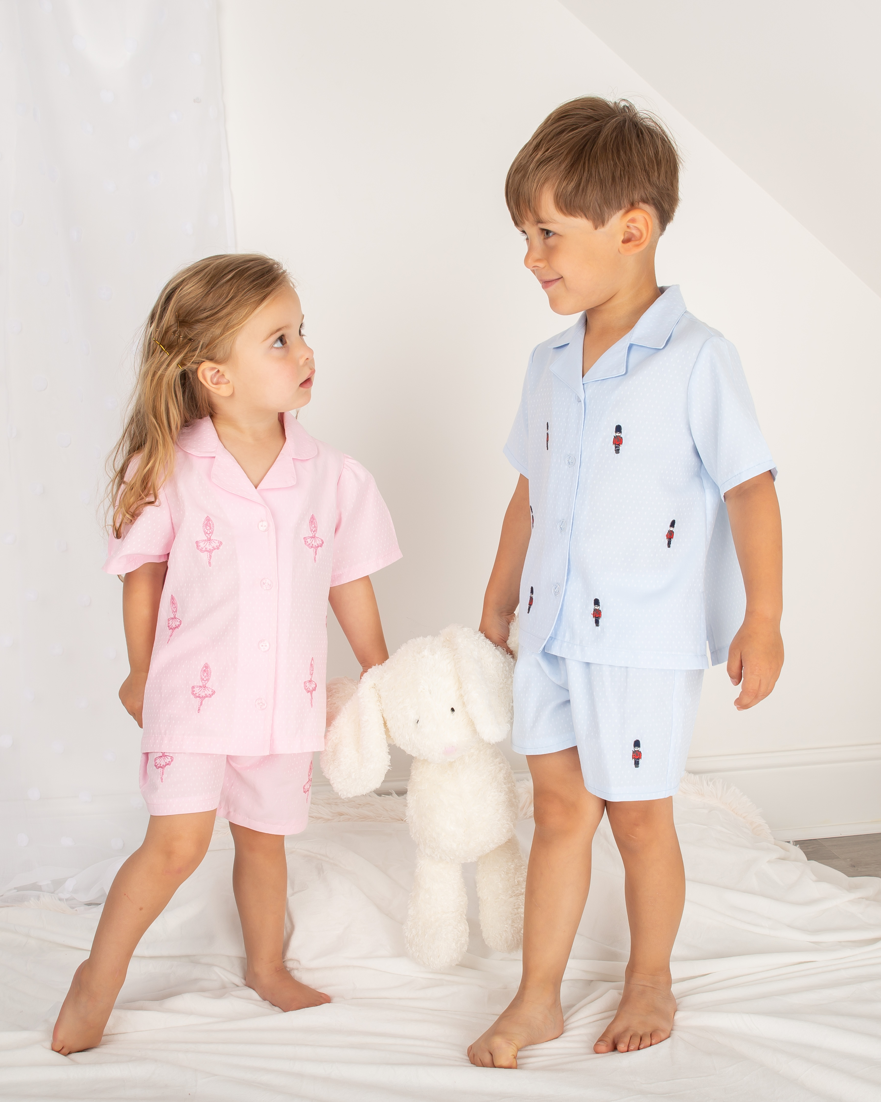 Blue Short-Sleeve Pyjama Set with Soldier Embroidery